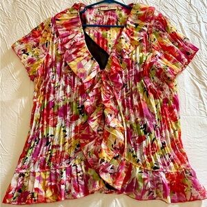 Floral Ruffled Short-Sleeve Blouse - Pink Multi